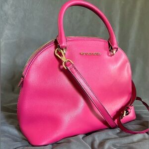 Michael Kors Hot Pink Dome 2 Way Purse- Gole Detail- Strap Included!